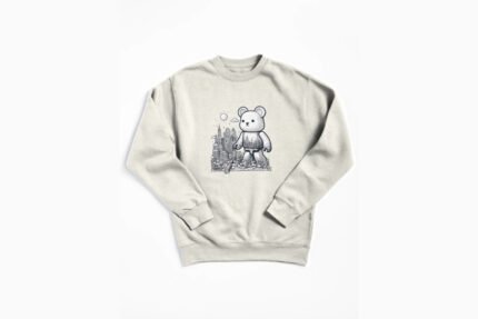 Bearbrick and White Pullover Sweatshirt Oatmeal